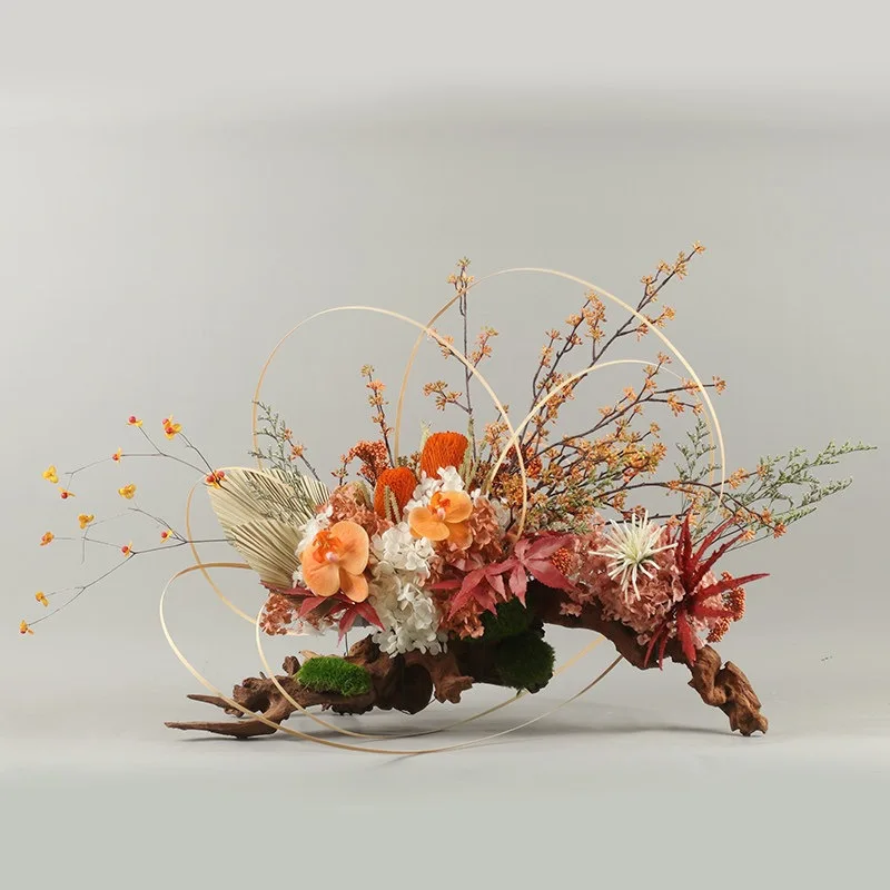New Chinese cliff cypress dry wood structure, dried flower flower arrangement restaurant hotel exhibition hall sales