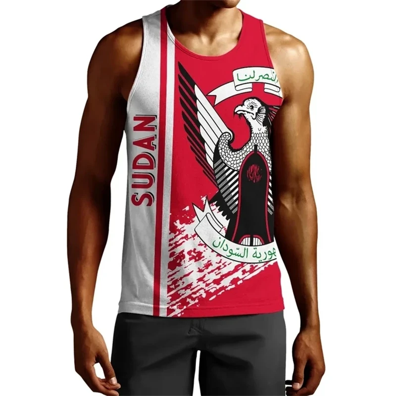 

Africa Sudan Flag Map 3D Print Tank Top For Men Clothes Dashiki Paisley Vest Casual Hawaiian Waistcoat National Emblem Eagle Top