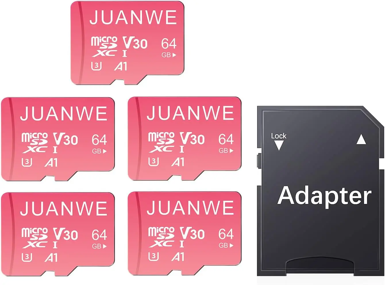 

Карта памяти Micro SD 64 ГБ, 5 штук в упаковке, с адаптером, класс 10 V30 U3 A1 для видеорегистратора, камеры, телефона — высокоскоростное хранилище данных
