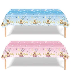 Oh Baby Rectangle Disposable Tablecloths Pink Blue Bear Table Covers for Boy Girl Baby Shower Party Decorations