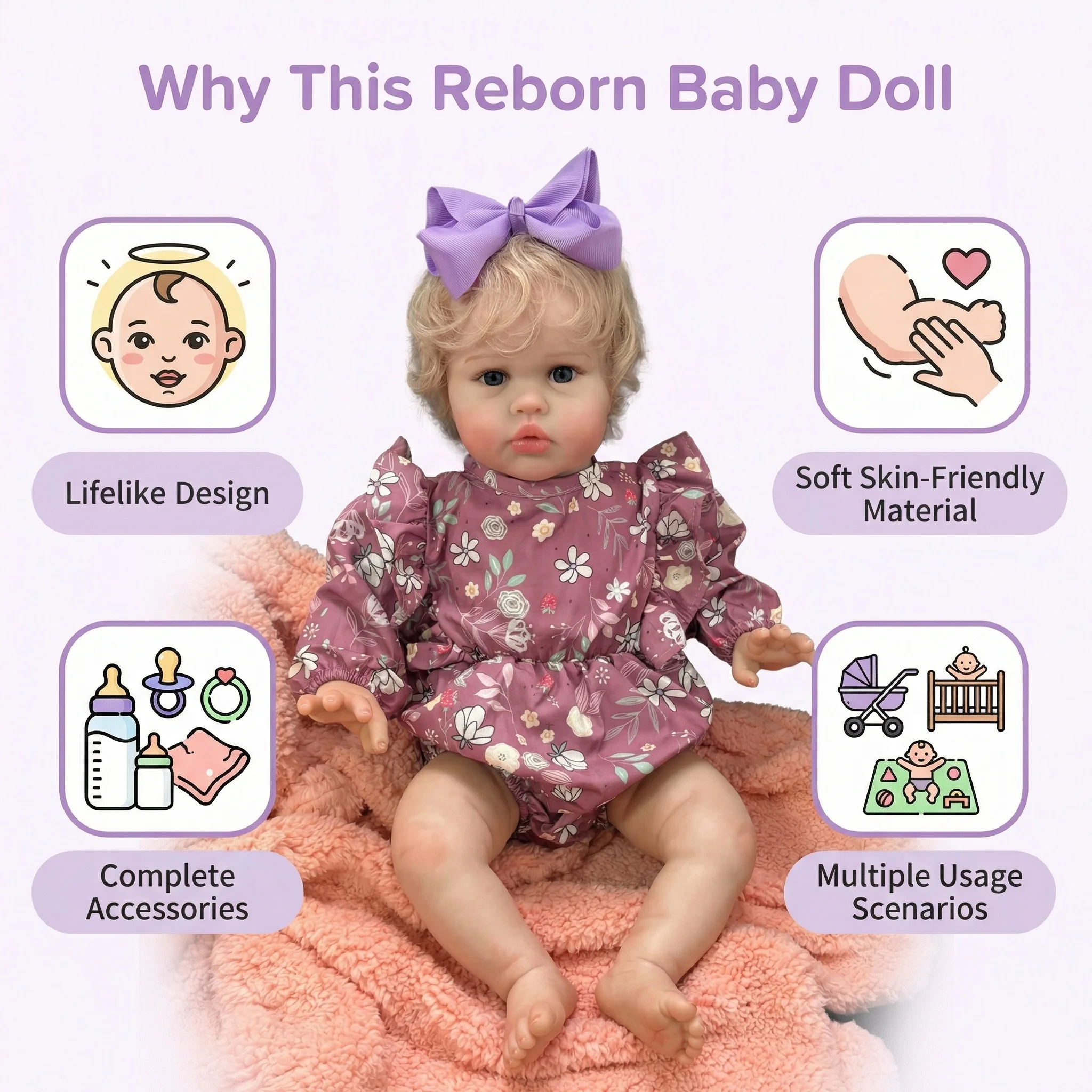

24Inch Reborn Ellie Baby Girl Toddler Baby Dolls Real Looking Soft Touch with Hand Painte 3D Skin Art Doll