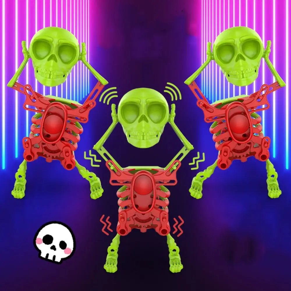 Funny Wind-up Dancing Skeleton Toy Kids Toddlers Desktop Mini 3D Print Shaking Skull Doll Spring Clockwork Toy