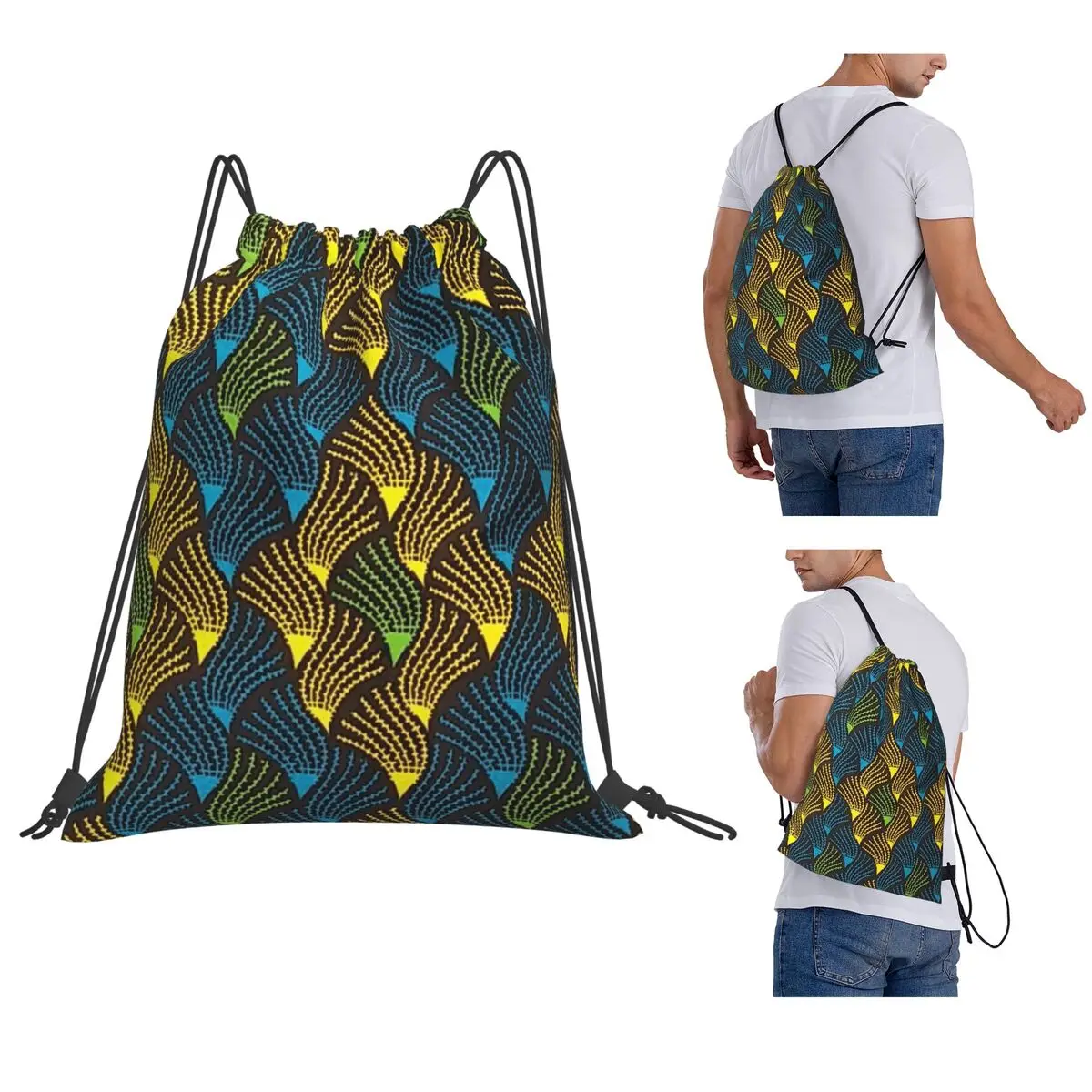 African Ankara Wax Print Backpacks Multi-function Drawstring Bags Sundries Bag Book Bags for Man Woman Students