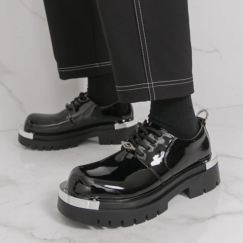 Men High Quality Thick Bottom Derby Shoes Casual Business British Style All-Match Large Head Rubber Sole Height Increasing Shoes