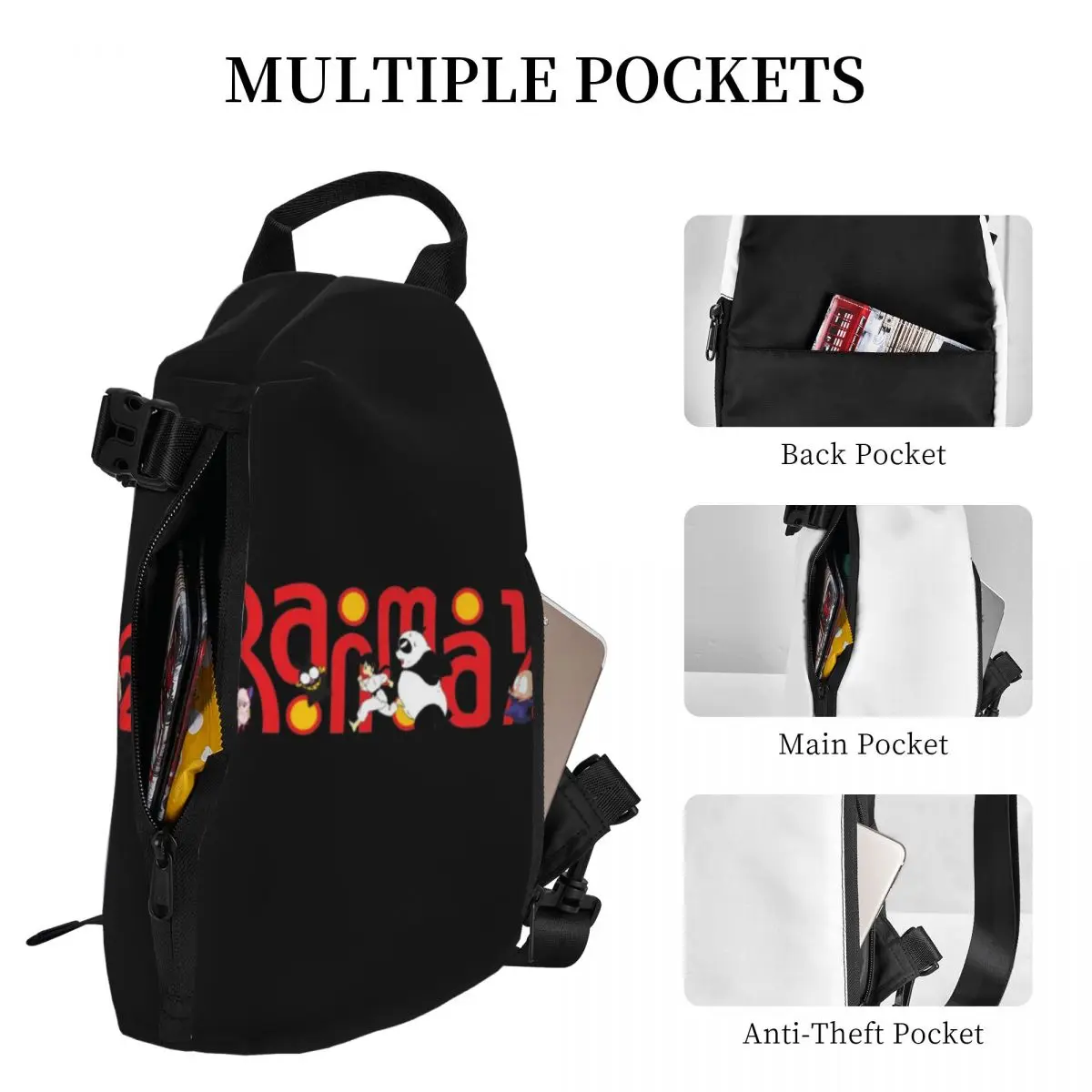 Ranma 12 Funny Logo Shoulder Bags Japanese classic cute anime Novelty Chest Bag Cycling Sling Bag School Designer Crossbody Bags