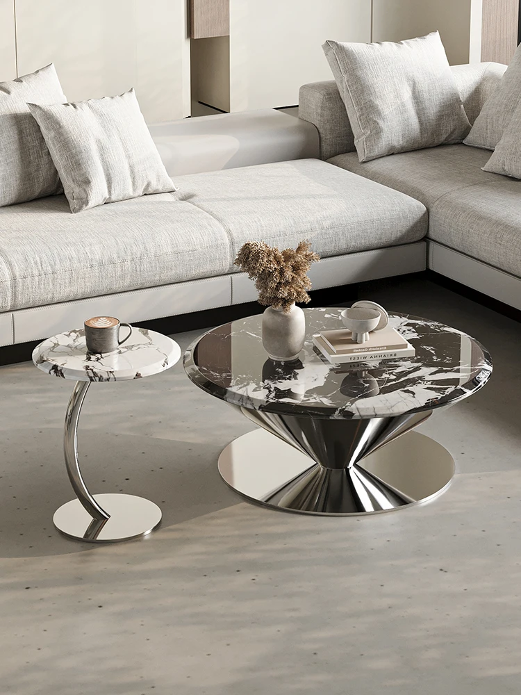 Medieval Bulgari marble round flying saucer coffee table minimalist living room home size apartment light luxury high sense