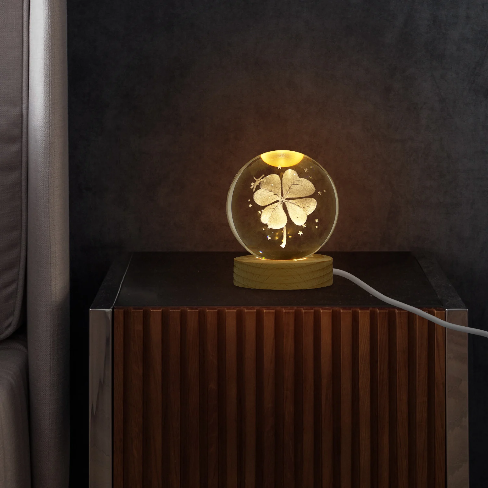 

Four Leaf Night Light Crystal Ball Lamp Cute Bedroom Decor Shamrock Nightst Light Design Kids Room Baby Room