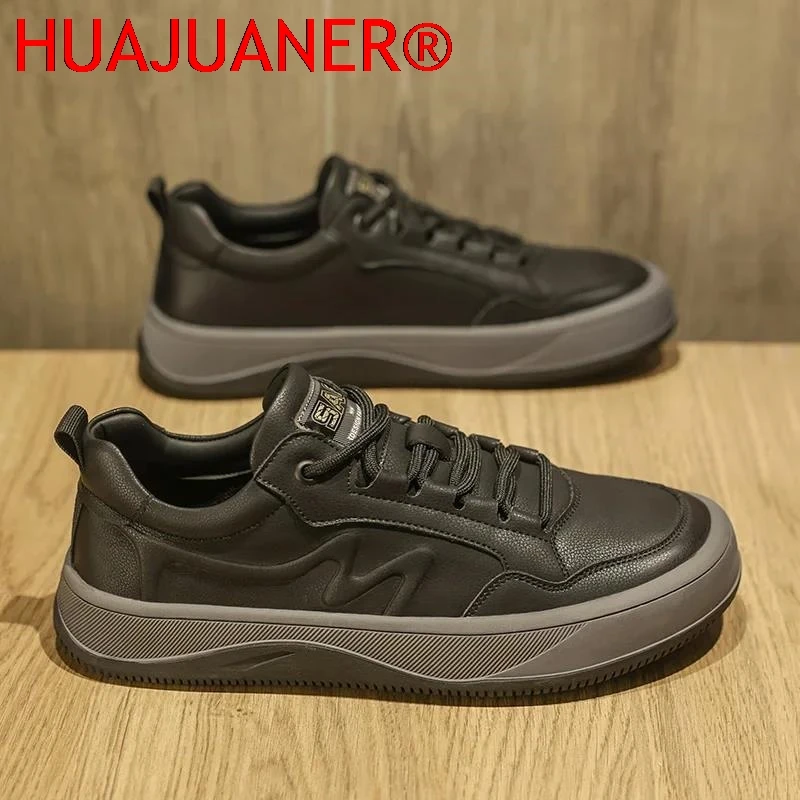 High Quality Men Leather Casual Shoes Luxury Brand Fashion Flat Designer Sneakers Handmade Lace-Up Flats All-match Skate Shoes
