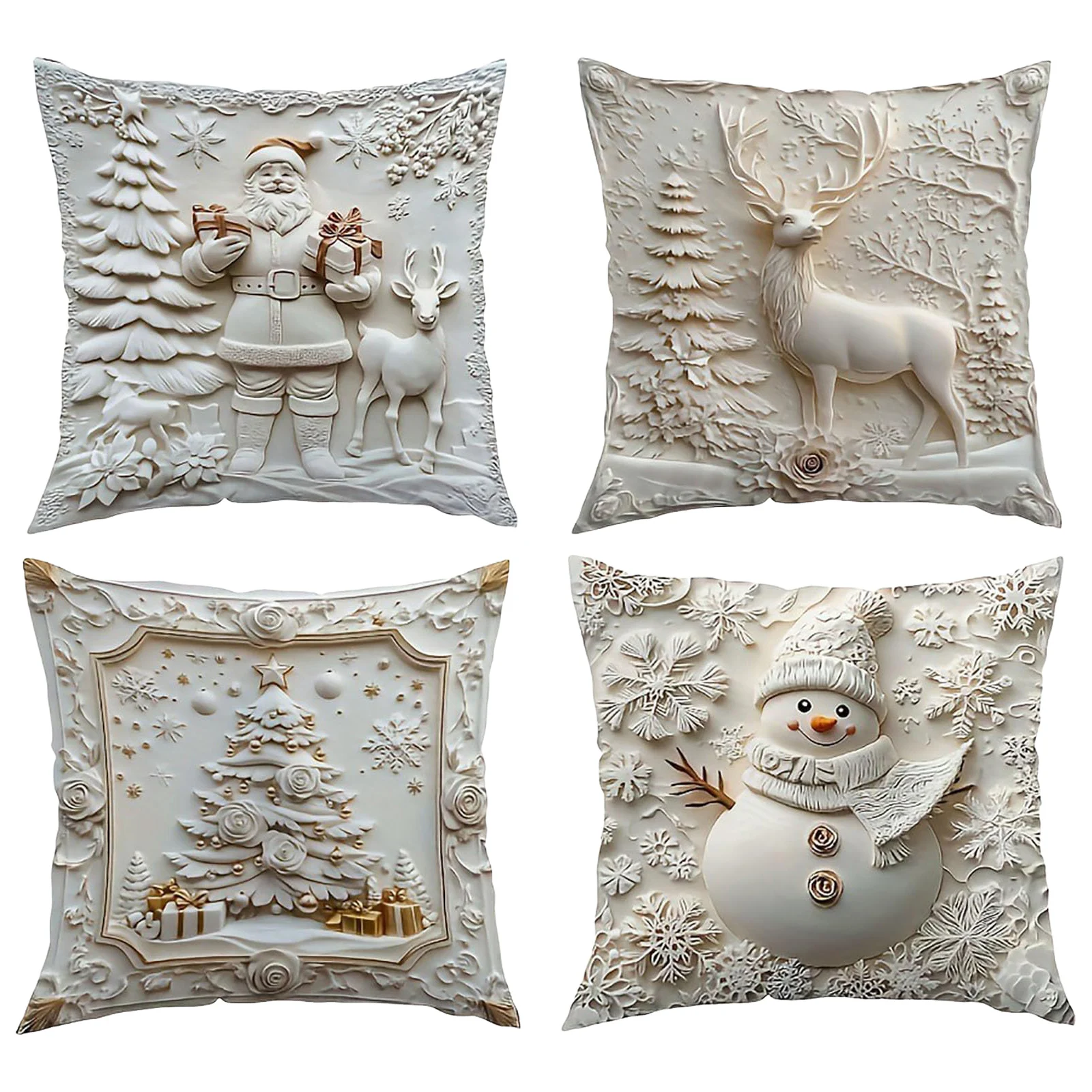 Christmas Theme Pillow Cover White Print With Christmas Style Pattern Holiday Decor For Winter Home Warm Decorations