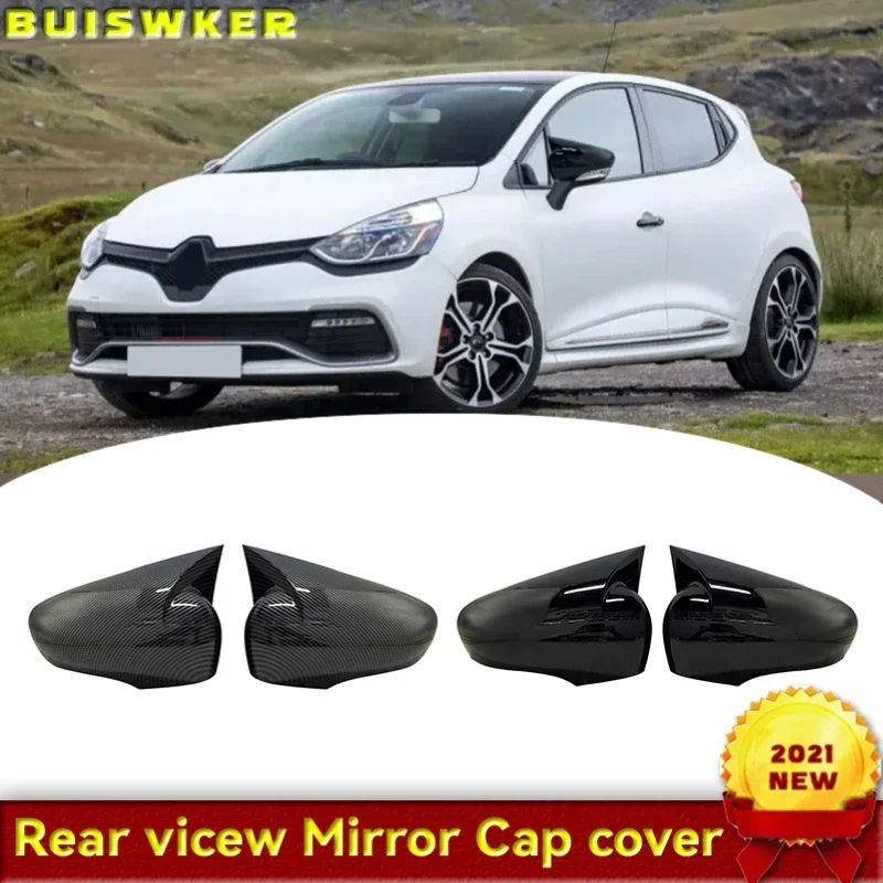 Neue Fledermaus-Stil, hochwertiger ABS-Kunststoff, 2 Stück, Spiegelabdeckungen, Kappen, Rückspiegelgehäuse, glänzend schwarz, für Renault Clio 4 2012–2019