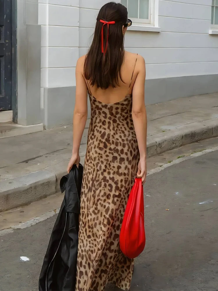 Mooyufon leopardo impressão vestido mulher verão sexy gola balanço cintas de espaguete sem costas babados festa clubwear vestidos magros