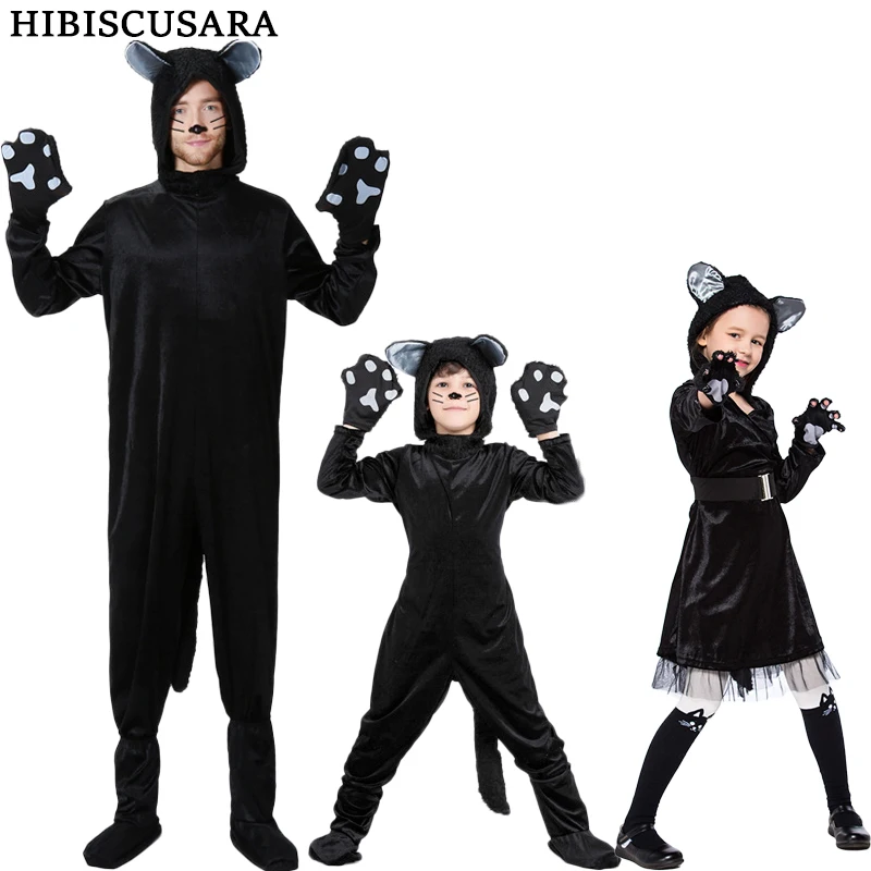 

Halloween Kids Children Cosplay Clothing Sets Black Cat Boy Girls Costumes With Paws Tail Hallowmas Performance Party Outfits