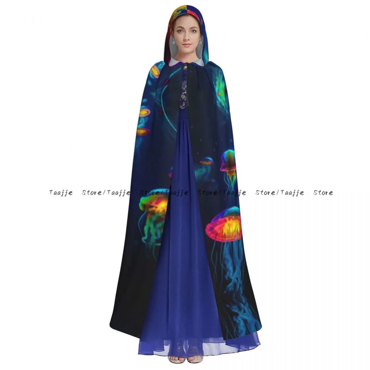 Witch Long Hooded Robe Jellyfish Floating In The Ocean Halloween Cloak Cosplay Costumes for Adult