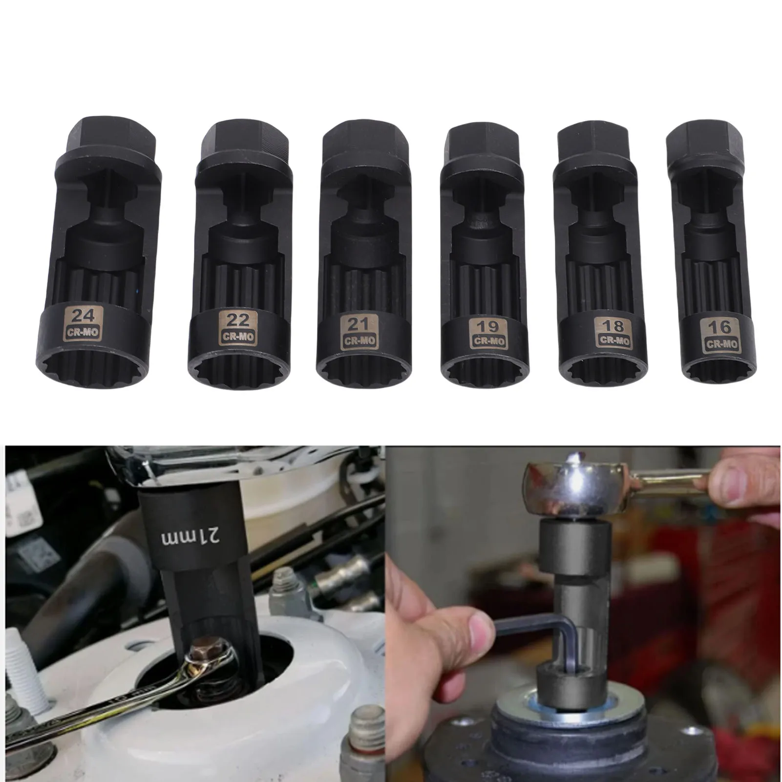 6pcs Suspension Strut Nut Socket Set 16mm 18mm 19mm 21mm 22mm 24mm Shock Absorber Strut Nut Removal Tool Socket Kit