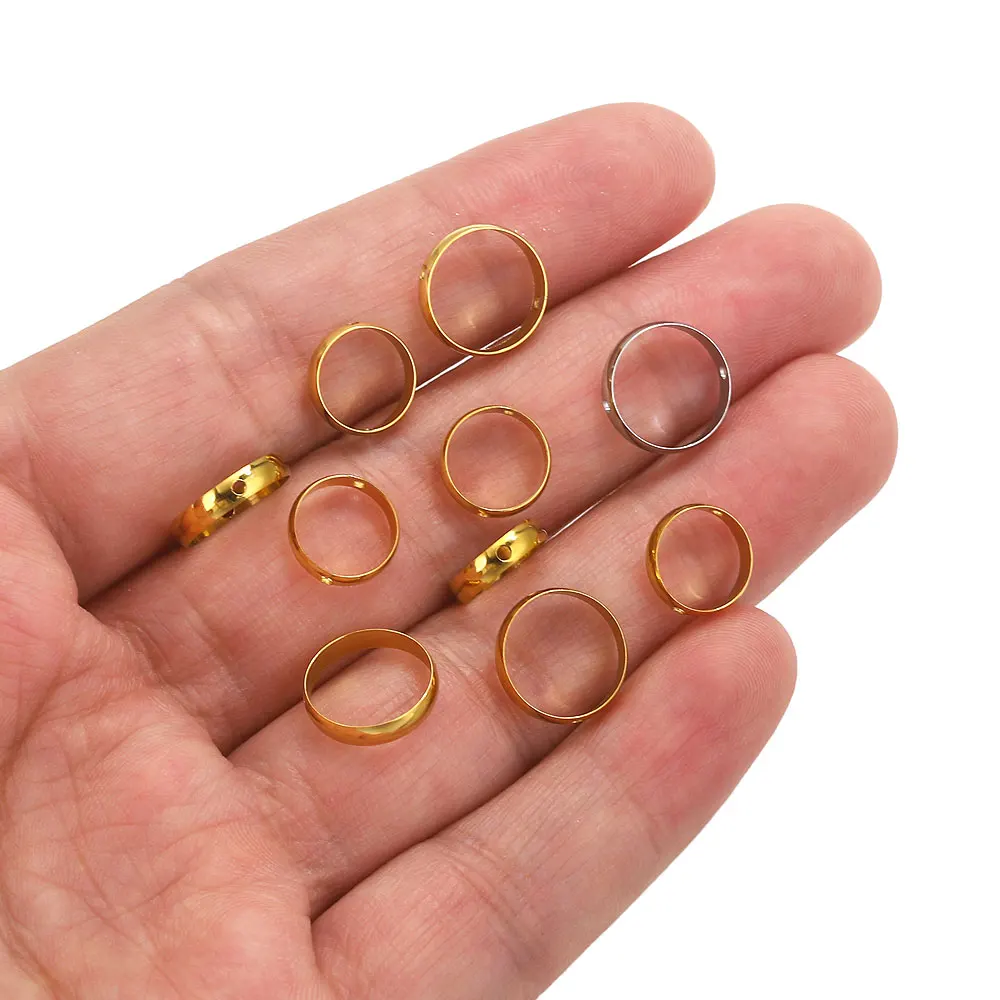 10pcs Gold Plated Stainless Steel Connect Beads Frame Ring Through Hole Bead Circle For DIY Beading Jewelry Making Supplies