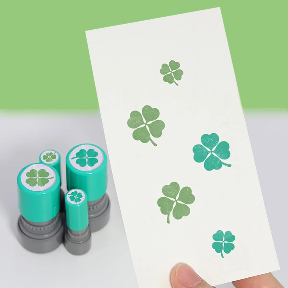 Set of 4pcs Four Leaf Clover Stamp for Scrapbooking , Green Plant Flower Decorative Stamp