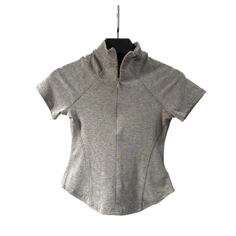 T-Shirt de dehors à Manches Courtes pour Femme, Vêtement Extensible, Serré, Sans Couture, Demi-Fermeture Éclair, Col Haut, Été