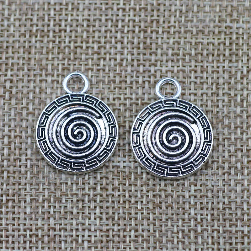 

Newest 10Pieces 19*24mm Mixed Alloy Antique Silver Color Thread Round Charms Keychain Accessory Pendant For DIY Jewelry Making