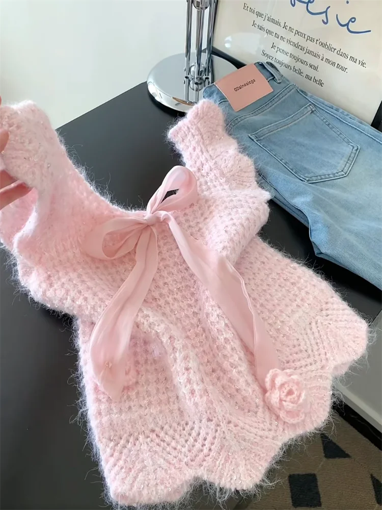 

Вязаный свитер Sweet Knot Sa для женщин: осенне-зимний жилет-топ для многослойных образов, удобный крой, стандартный размер