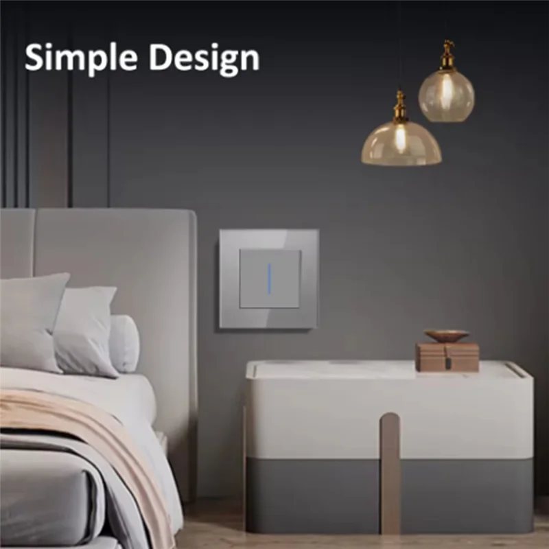 

ABKY-1/2Gang Wall 1Way Mechanical Button Light Switch Electrical Socket TV CAT6 Socket Glass Panel Switch