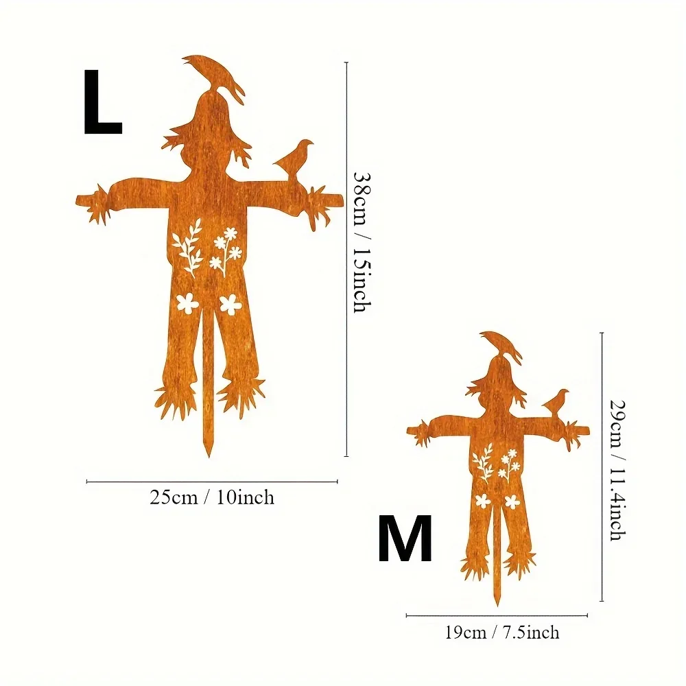 Charming Rustic Metal Scarecrow Garden Stake Great Rusty Lawn Ornament for Fall and Halloween Decor Yohwor Home Outdoor Yard Art