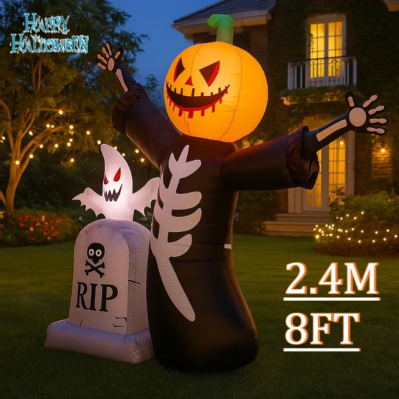 

8 футов вечерние и праздничные украшения «сделай сам», надувная игрушка, Хэллоуин, тыква, скелет, призрак, встроенные светодиодные фонари, уличный декор, модель декора