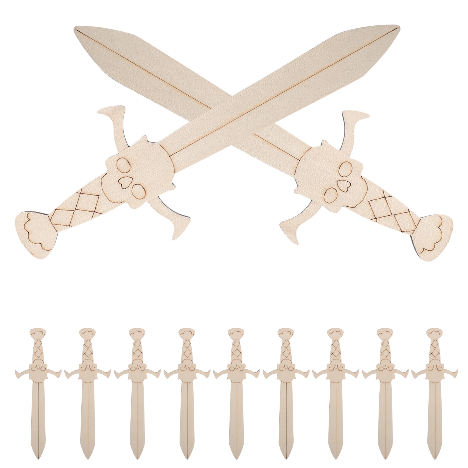Épée de Pirate en bois, artisanat, bricolage, tranches de bois inachevées à peindre pour enfants, peinture, ornements suspendus, décorations de fête, 20 pièces