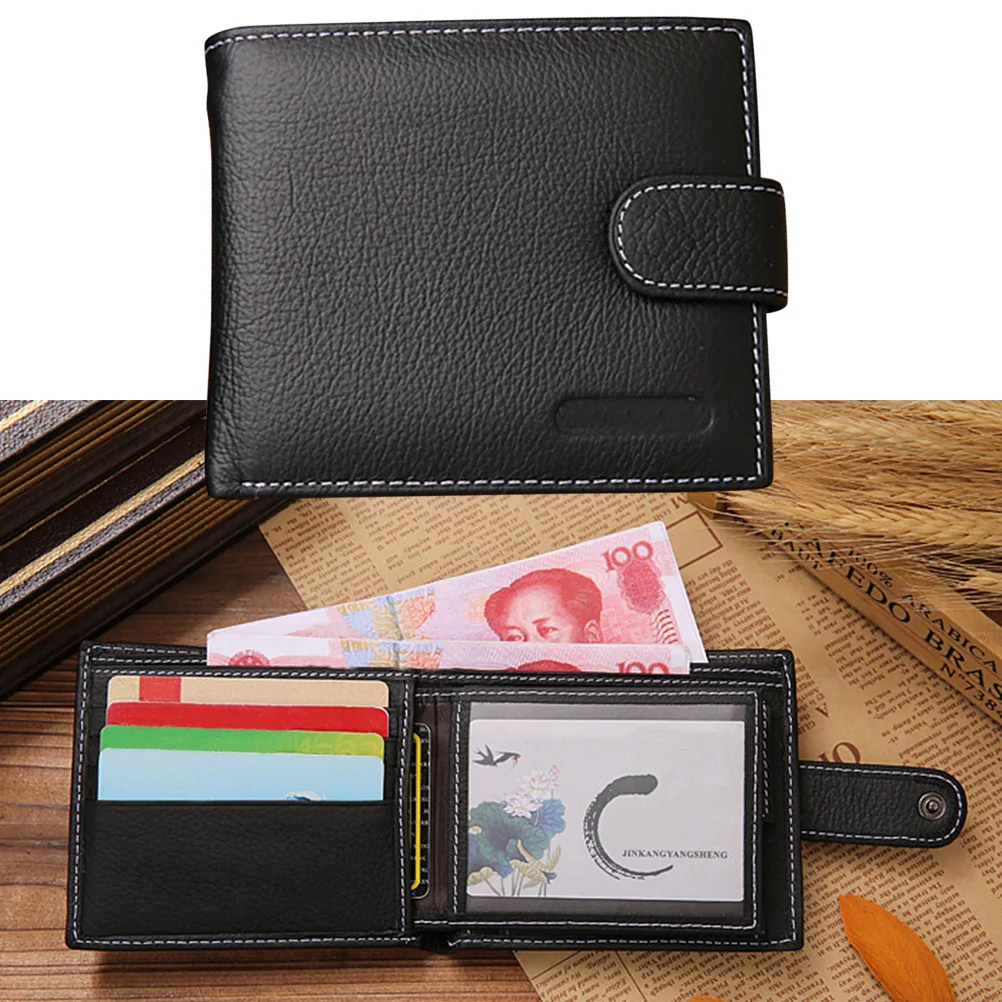 Men Wallet 4.5X3.7X1In Slim Trifold Vintage Front Pocket Cash Coin Holder Zipper Compartment Photo Slot For