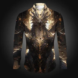 3D Printed Shirt Chinese Dragon Art Abstract Men's Shirt Daily Wear Spring Lapel Long Sleeve Red, Blue, Dark Green Plus Size 6XL
