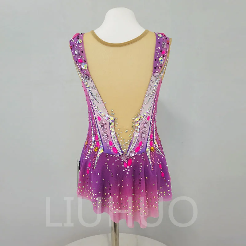 LIUHUO Rhythmic Gymnastics Leotards Cheerleading Dress Art Exam Skills Dress Pink Purple