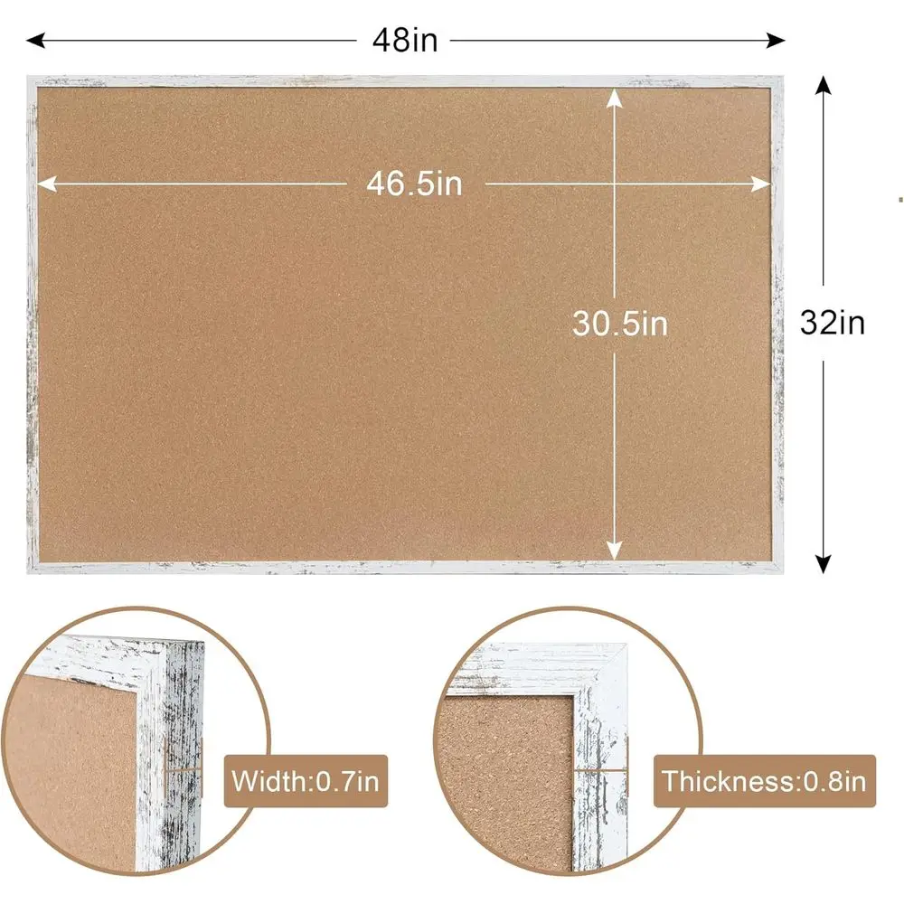Large 48x32 White Framed Cork Board - Wall Mountable Message Center with 28 Pins