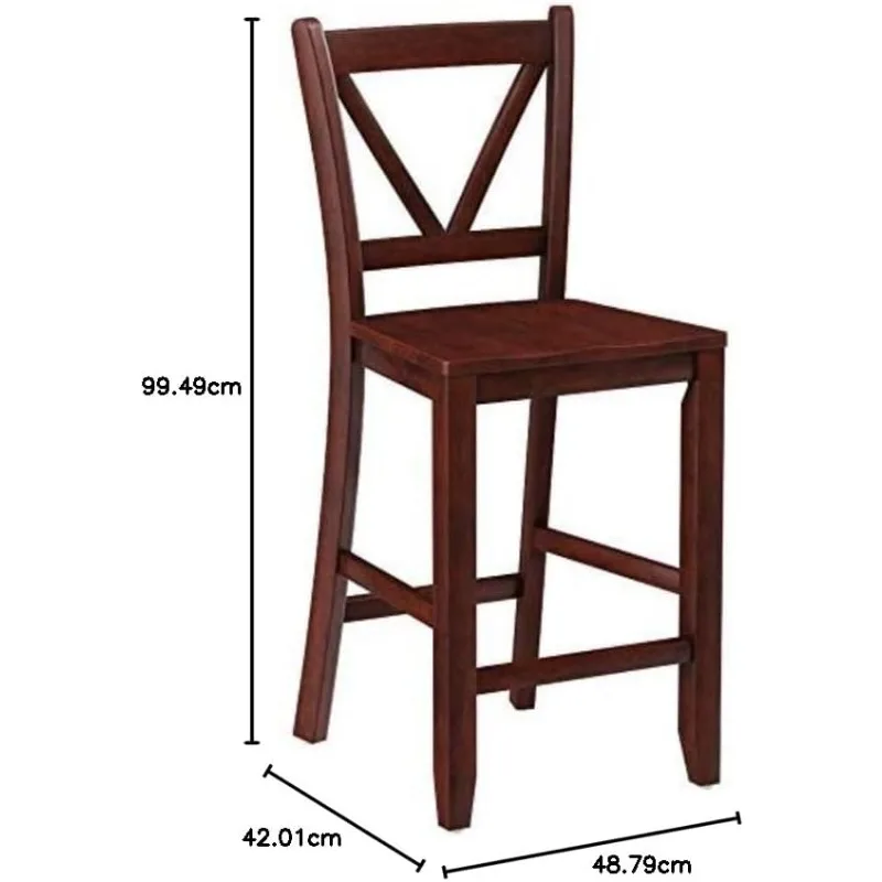 Wood Victor 2-Piece V-Back Counter Stools, 24-Inch, Brown