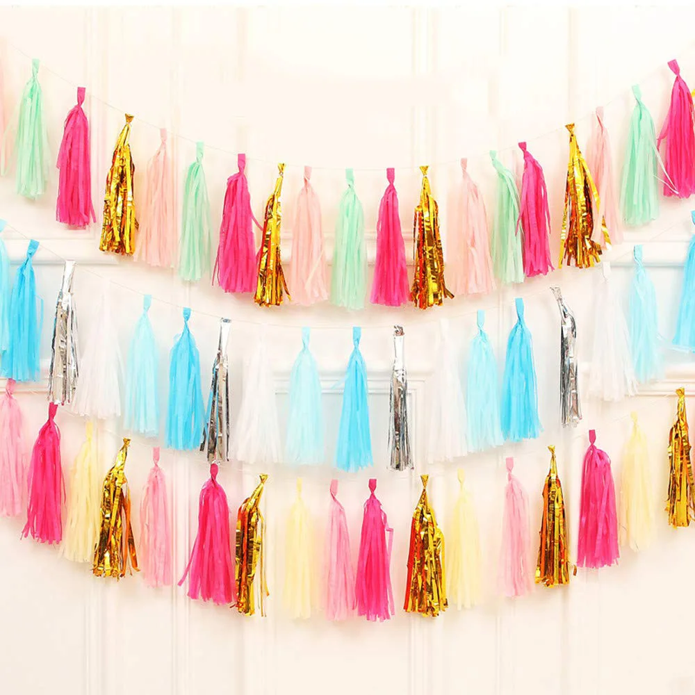 

Wedding Decoration Paper Foil Tassel Garland Metallic Tissue Banner Baby Shower Birthday Party Decoration Craft Decor