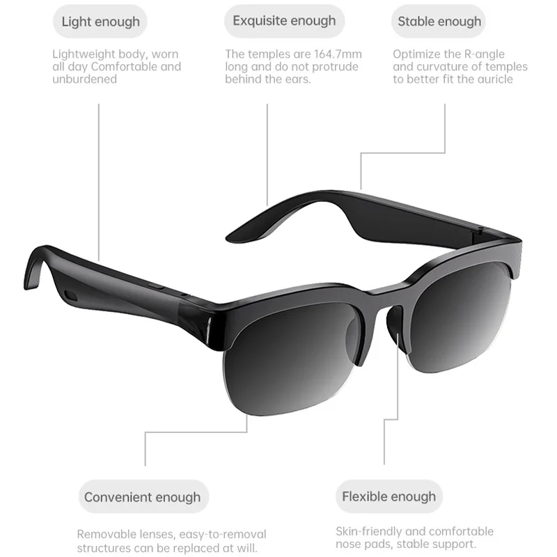 Okulary Lenovo Smart Glasses z kamerą 1600W, nagrywanie w jakości 8K, tłumaczenie AI w czasie rzeczywistym, słuchawki Bluetooth 5.4, nagrywanie rozmów, okulary przeciwsłoneczne z funkcją odtwarzania muzyki. — zdjęcie produktu 5