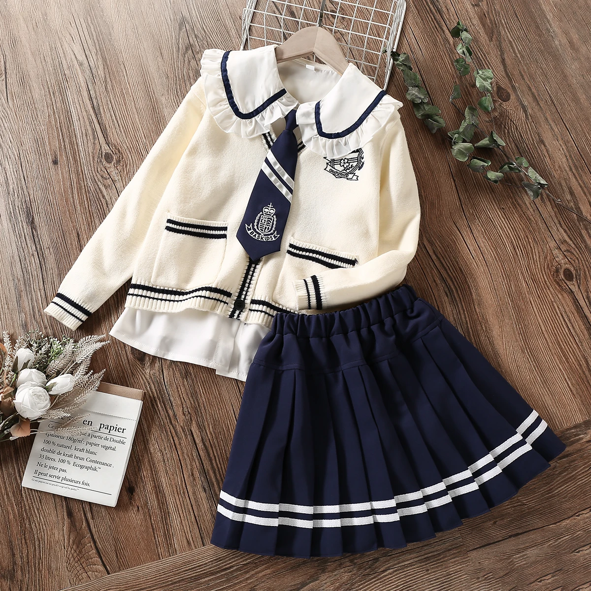 Kids Sets for Girls Preppy Suits School Uniform Clothes for Teenagers Cardigan & Shirt & Skirt 3pcs Children Costumes 6-14 Years