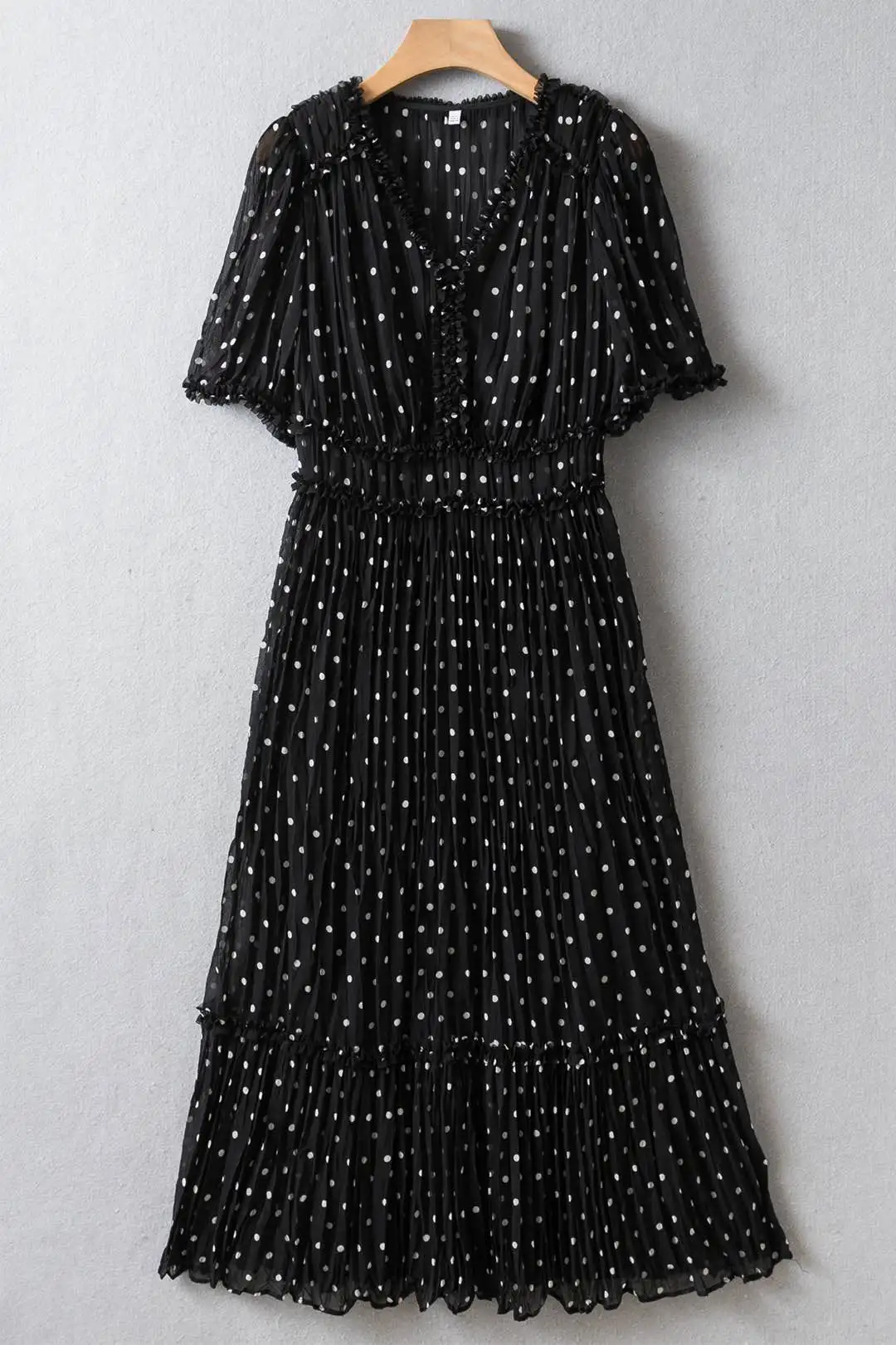 

Navy Blue V Neckline Spot Printed Pleated Midi Dress 2 PCS UK6-UK 16