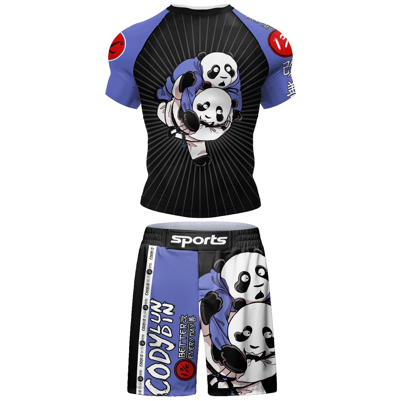 Free Shipping Sports Suit For Jiu jitsu gi No Gi With Printed Panda MMA Tracksuit BJJ Rashguard Grappling Shorts Fightwear Suit