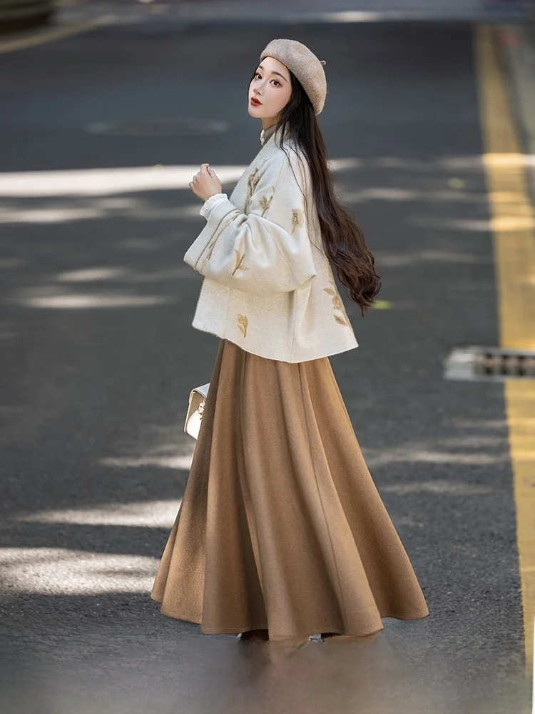 

Многоцветная цельная юбка с дырочками, 45 метров, Swang, женская утягивающая юбка Hanfu на весну, осень и зиму, модный полиэстер