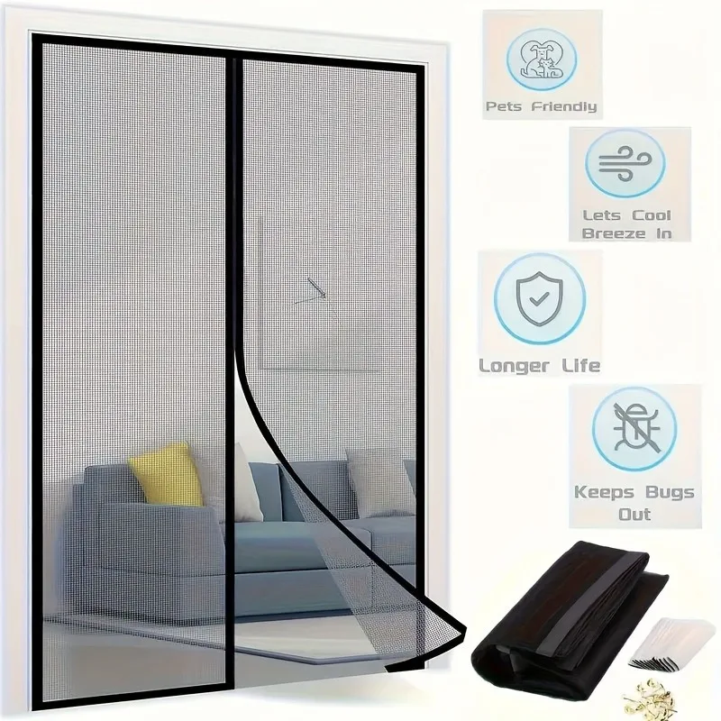 Easy-Install Magnetic Mesh Curtain for Summer, Heavy-Duty Striped,for Various Room And Door Types,Insect-Proof for All Seasons