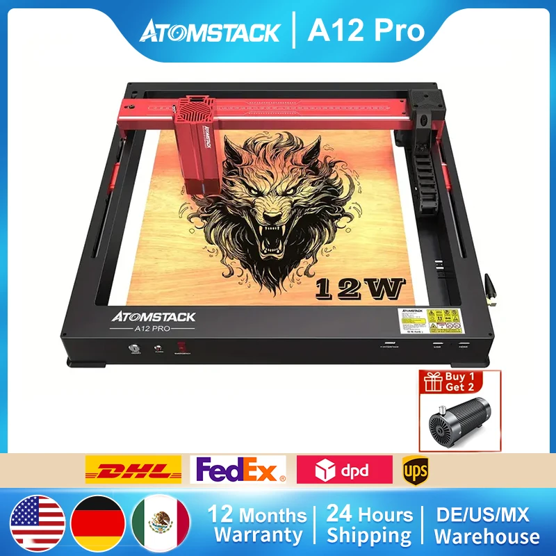 AtomStack X12/A12 PRO Macchina per incisione laser CNC 12W Potenza ottica 600 mm/s Plotter fai da te ad alta velocità Taglierina Unibody per legno