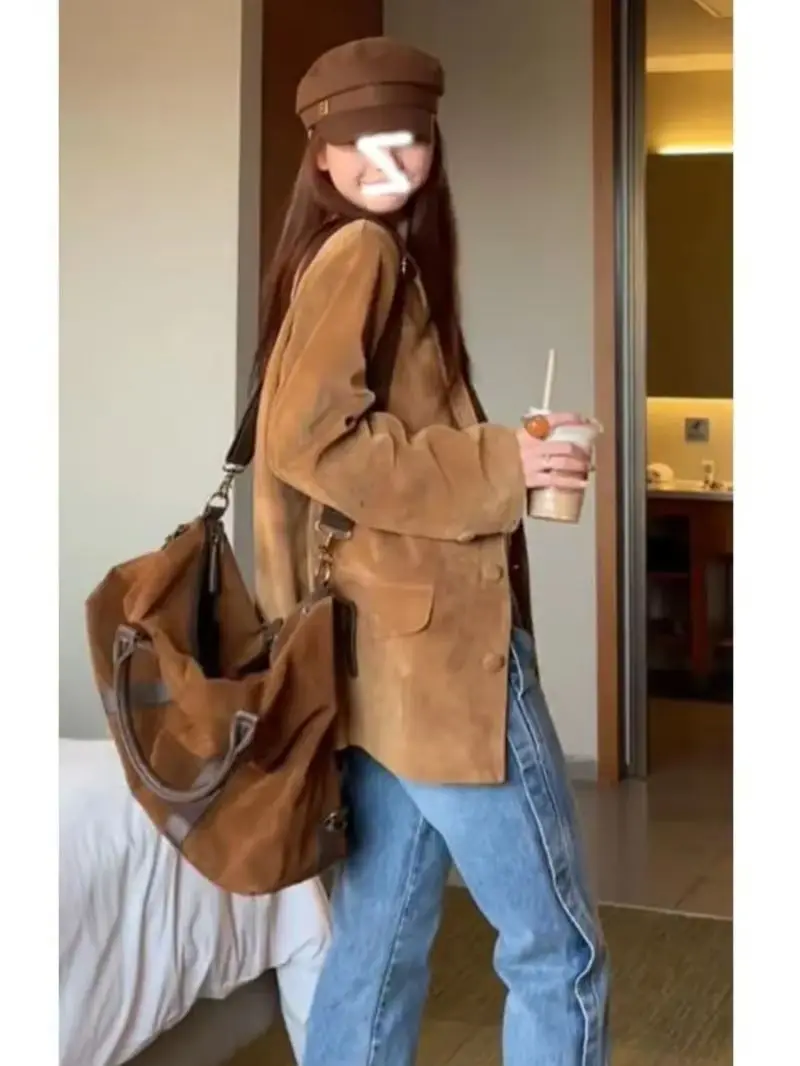 

Fashionable Design Coffee Colored Suit Jacket 2025 Women's Autumn New Style High-end Loose Suit Trend Female Clothing