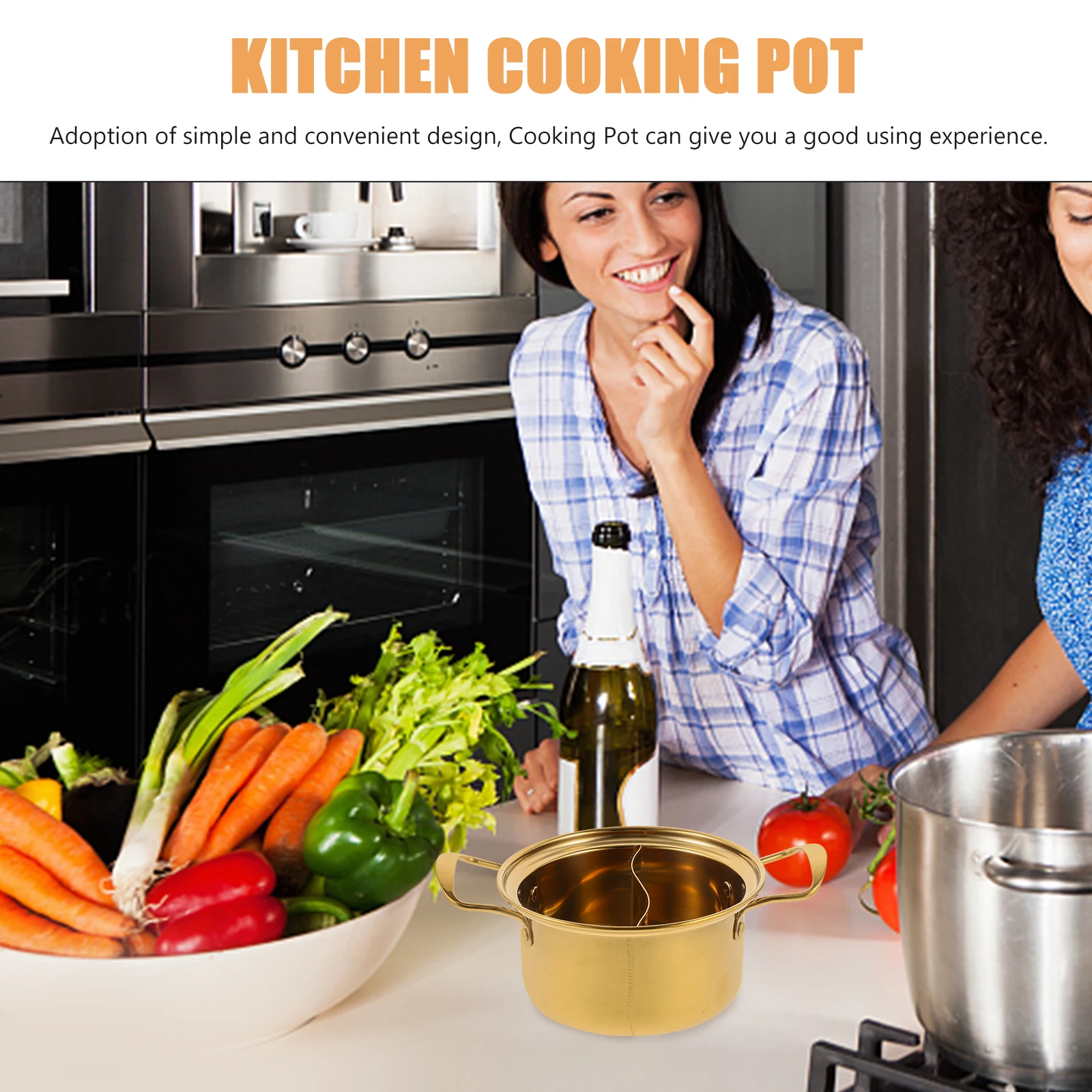 

Golden Small Hot Pot Stainless Steel Pan for Cooking Spaghetti H Pulled Noodle Stew Soup Kitchen Tool Reusable Easy Clean