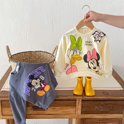 Disney Minnie Cartoon Printed Children's Top Boys Fashionable Long Sleeved T-shirt Girls Loose Casual Hoodie Kids Tops