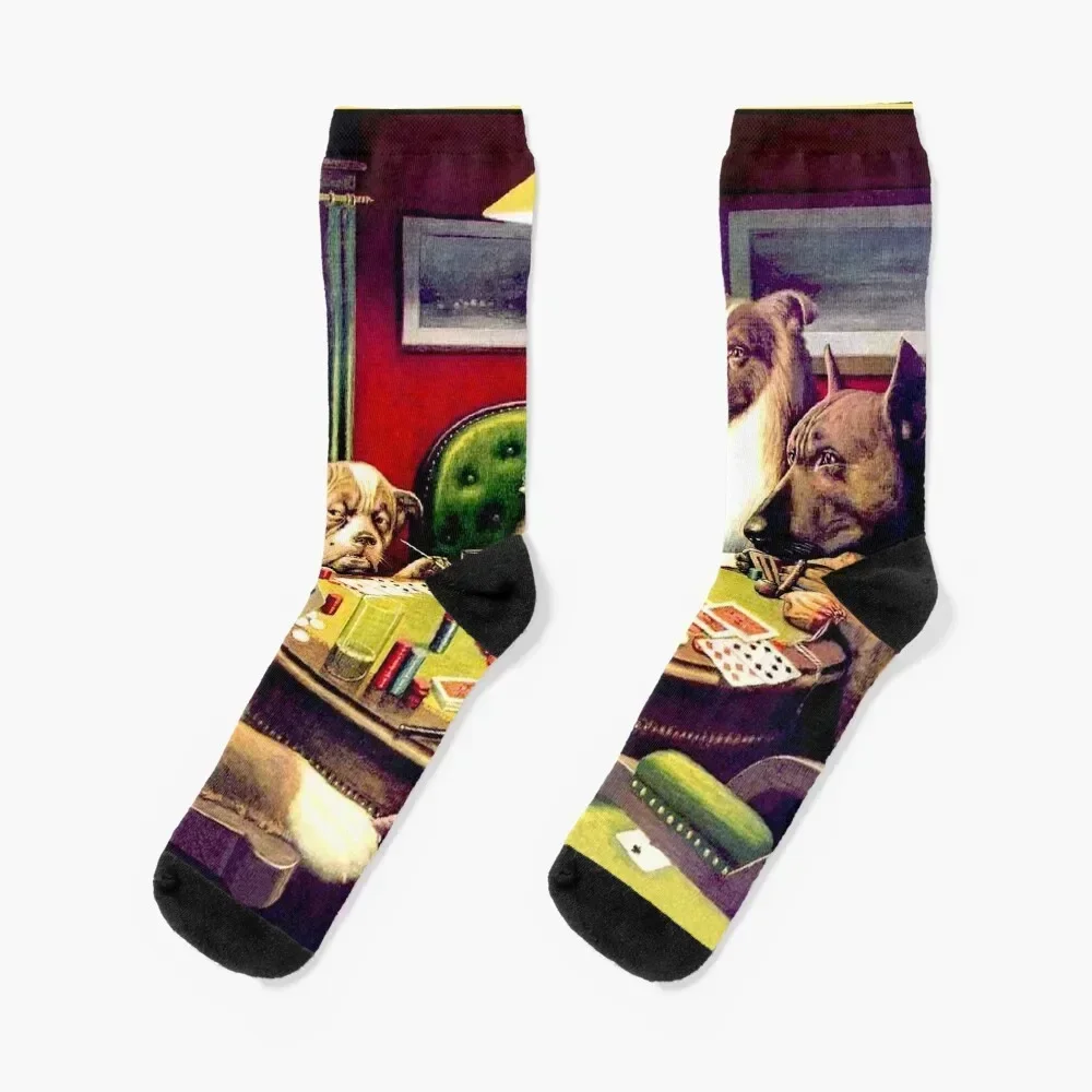 

DOGS PLAYING POKER : Vintage Brown and Begelow Cigar Adv Print Socks sport luxury funny sock Man Socks Women's