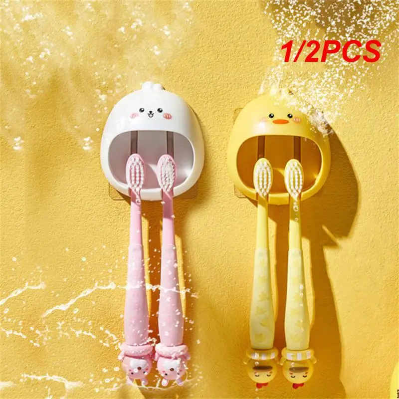 1/2PCS Toothbrush Holder Cartoon Lovely Wall Hanging Bathroom Bracket Convenient Children's No Punching