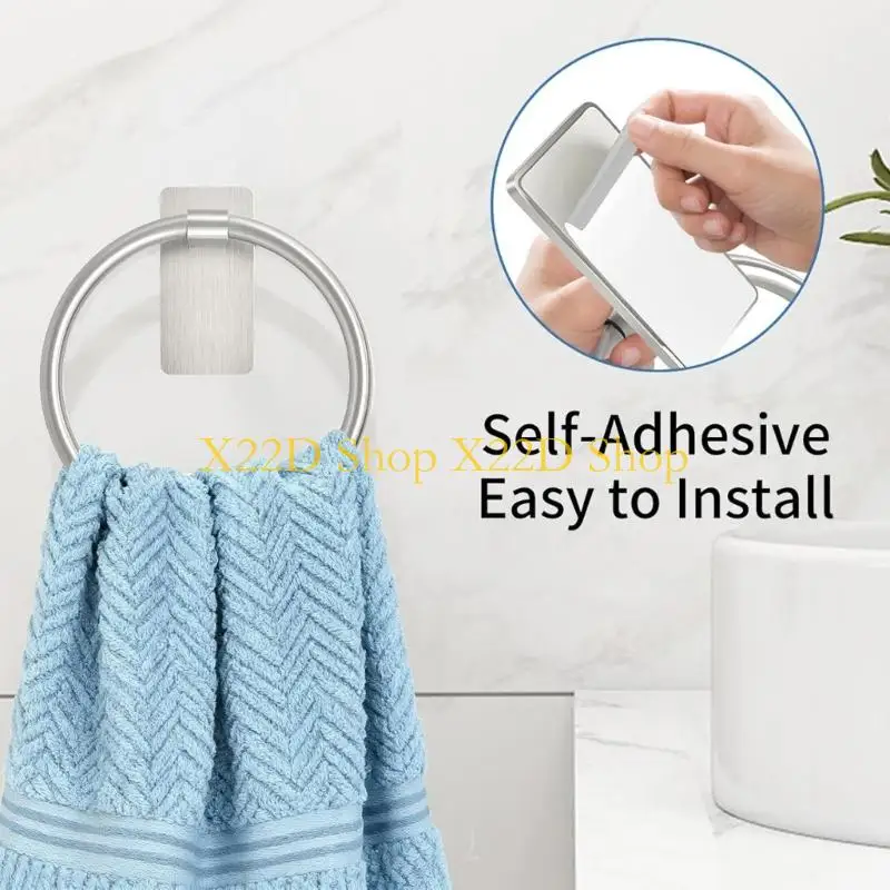 

X22D Stainless Steel Adhesive Towel Rings Large Base Hand Towel Holder Suitable for Bathroom Strong Sticky Hook