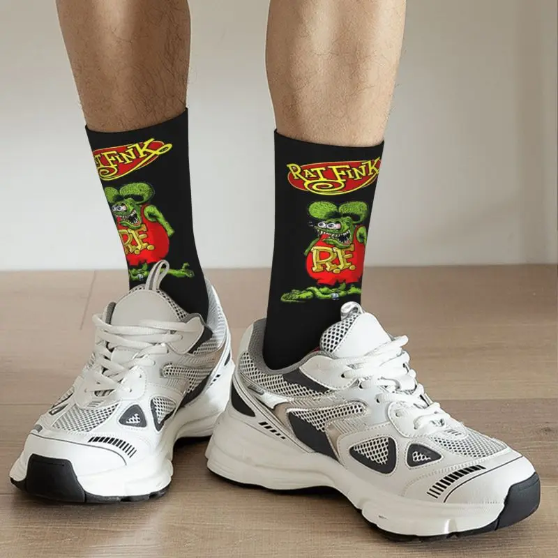 Funny Printing Rat Fink Socks for Women Men Stretch Summer Autumn Winter Cartoon Animation Crew Socks