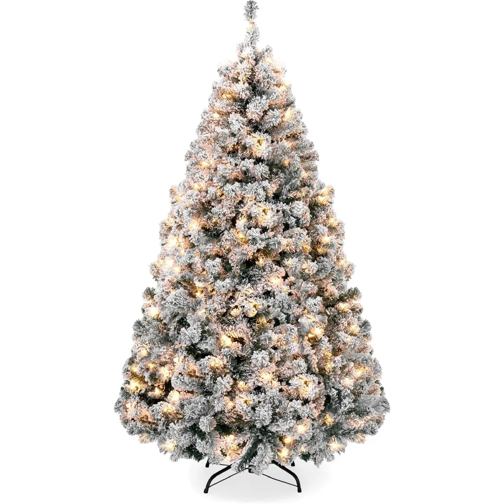 

Pre-Lit Artificial Christmas Tree, 12ft Snow Flocked Design Pine Tree, Full Appearance Snowy w/Easy Assembly, Metal Stand