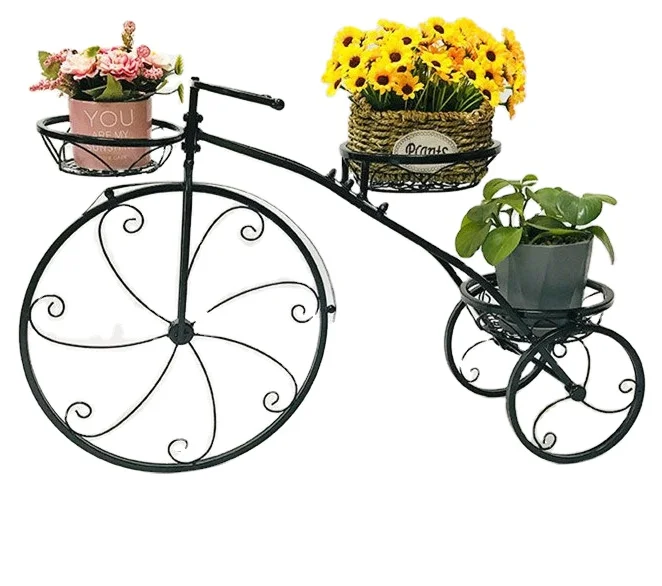 Metal Flower Pot Display Rack Wrought Iron Bicycle Flower Stand