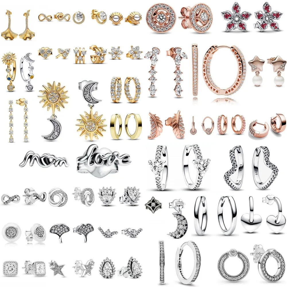 Hot Selling 925 Silver Square, Leaf Shaped, Sun and Moon Shaped Earrings Suitable for Exquisite Jewelry Gifts for European Women